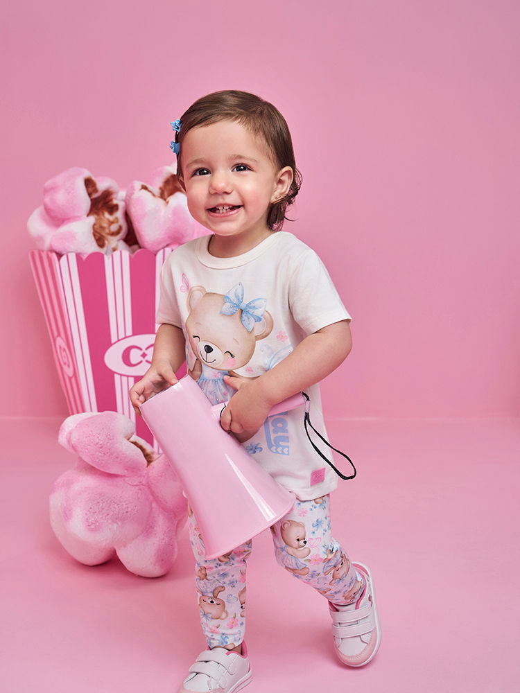 Conjunto Bebê Menina Ursinha Bailarina com Legging Estampada – Look Confortável Cinti Baby NATURAL/AZ PORCELANA