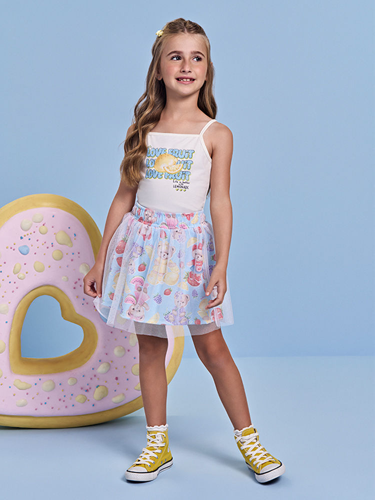 Conjunto Infantil Alcinha e Saia Tule Frutinhas Porcelana