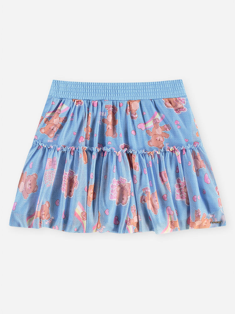 Conjunto Infantil Menina Regata com Strass e Saia-Short de Ursinhos