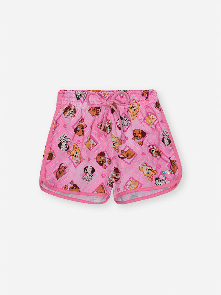 Shorts Infantil Básico em Nylon Estampado – Short Menina Verão Estampado com Elastano ROSA CONFETE