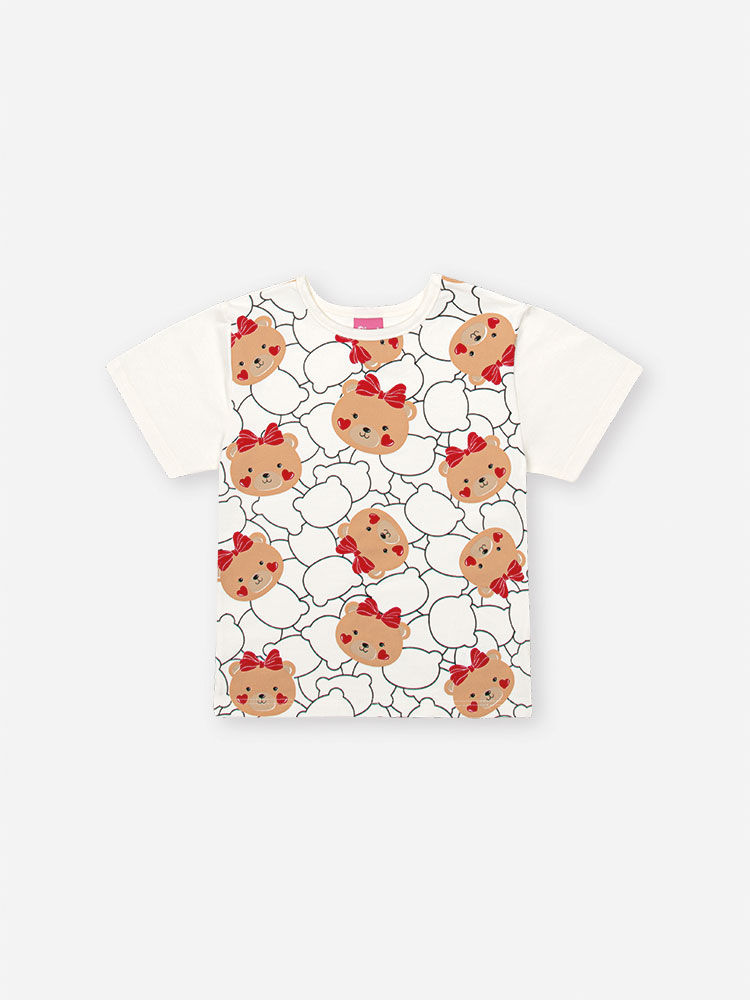 Conjunto Infantil com Blusa em Cotton e Shorts em Moletinho Waffle – Look Menina Verão com Estampa d NATURAL/VM MARTE