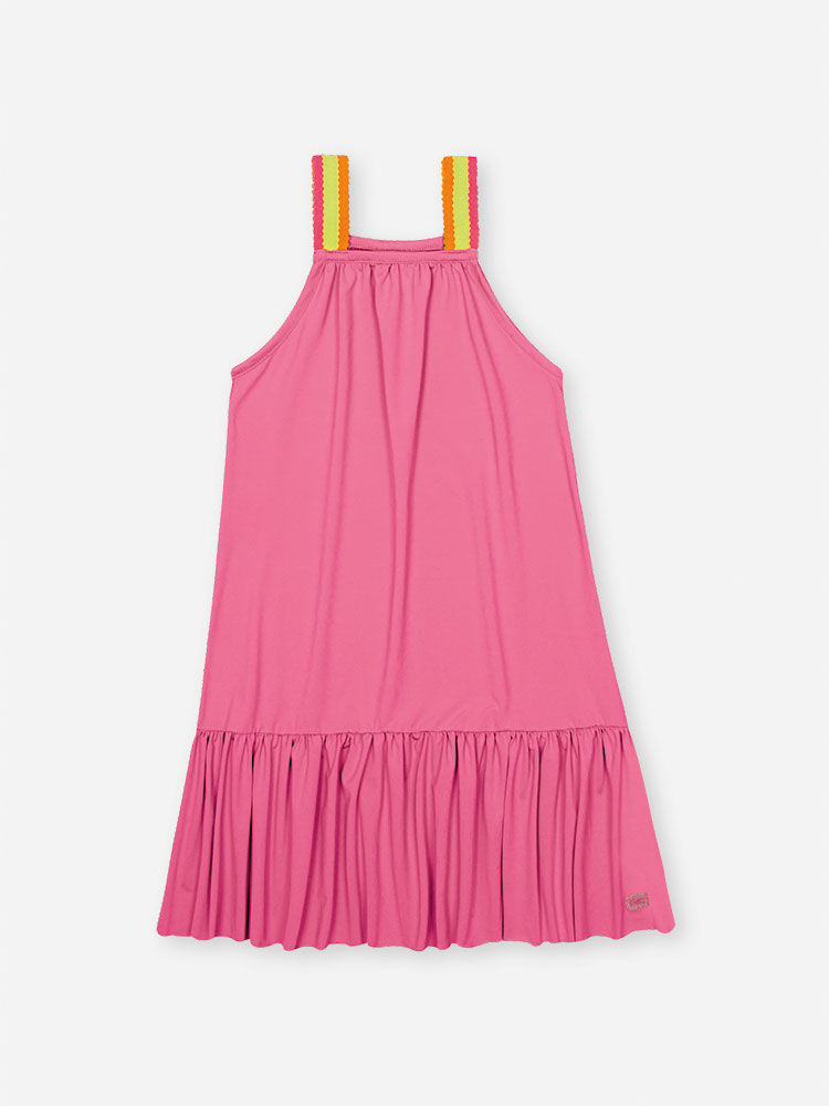 Saída de Praia Infantil em Malha UV Neon – Vestido Praia Menina Verão Neon ROSA NEON FORTE