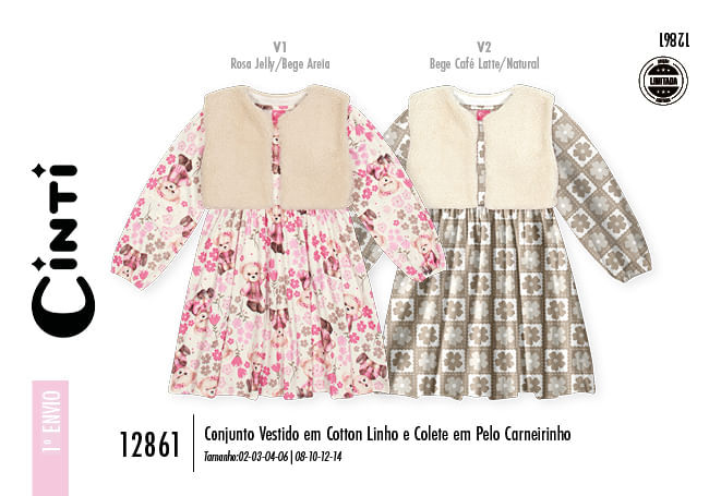 Vestido com Colete Menina Floral Ursa Mundo Cinti