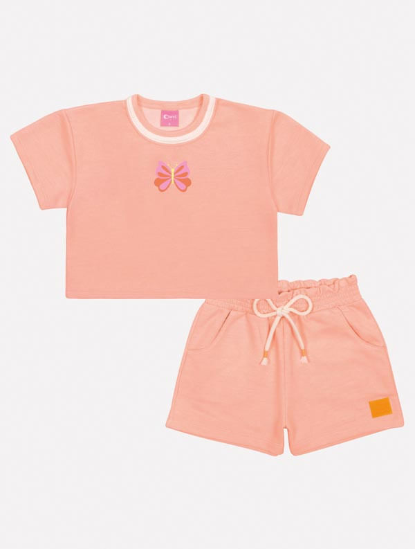 CONJ BLUSA E SHORTS LARANJA NEON/LJ NEON