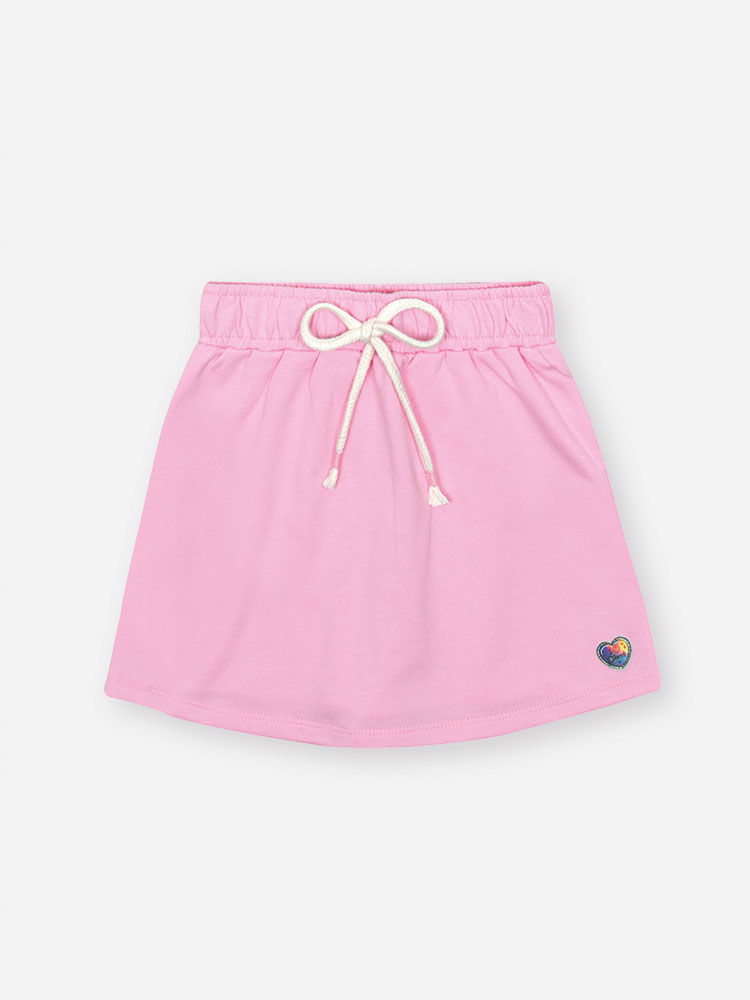 Conjunto Infantil com Regata em Cotton e Shorts Saia em Moletinho – Look Menina Verão com Strass NATURAL/RS IOGURTE
