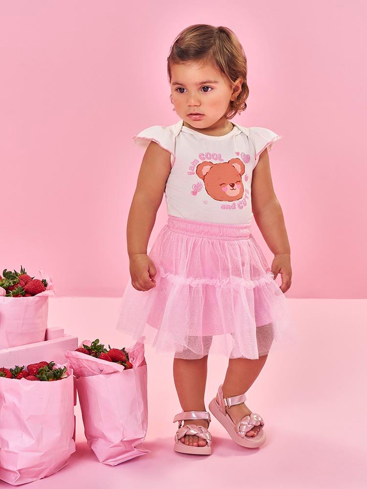 Conjunto Bebê Ursinha com Body de Strass e Saia de Tule Rosa Conjunto Bebê Ursinha com Body de Strass e Saia de Tule Rosa