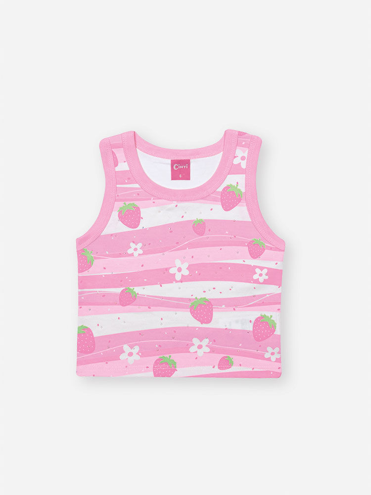 Conjunto Infantil com Regata em Cotton e Shorts Saia em Moletinho – Look Menina Verão com Strass NATURAL/RS IOGURTE