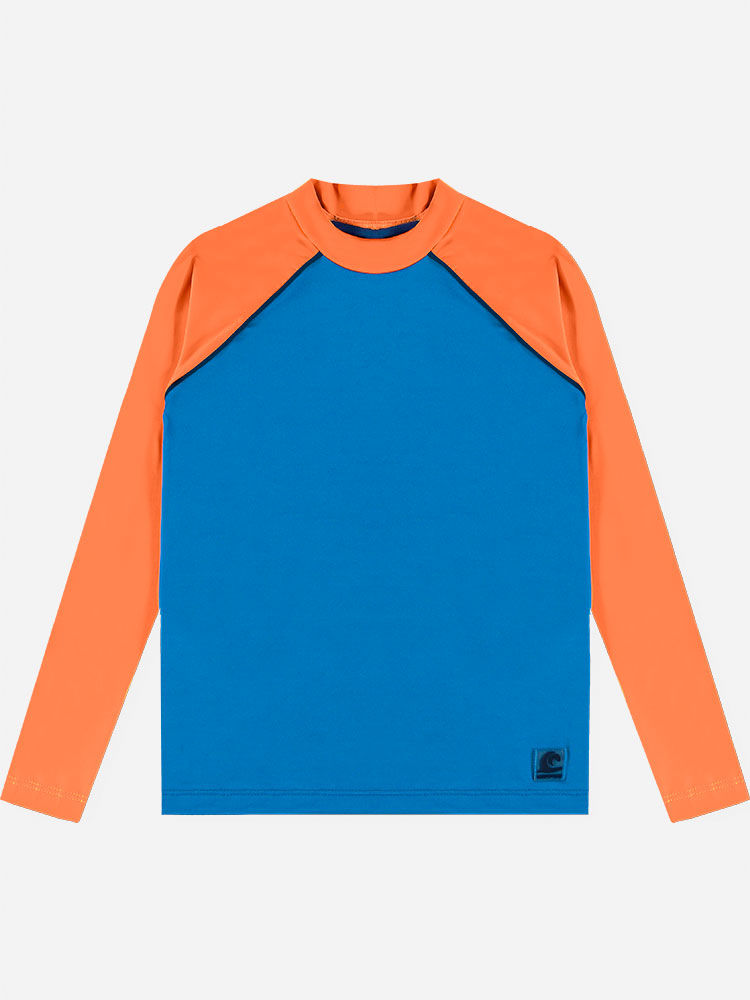 Camiseta Raglan Menino Manga Longa em Malha UV Laranja Neon