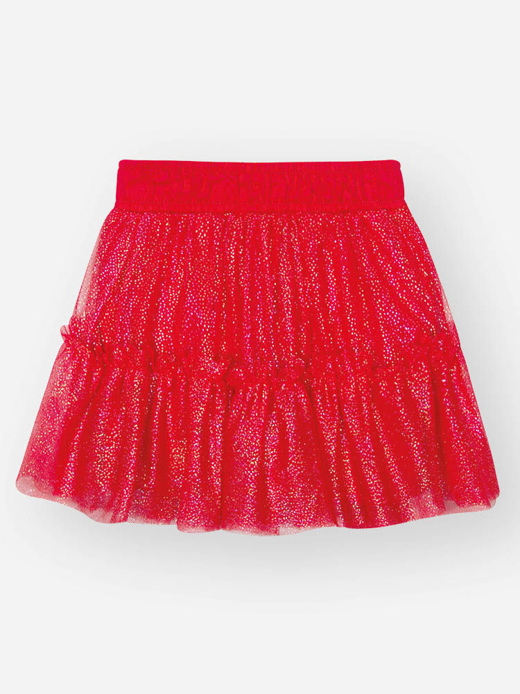 Saia Shorts Bebê Menina em Tule Foil – Saia Infantil com Brilho e Forro em Algodão VERMELHO MARTE
