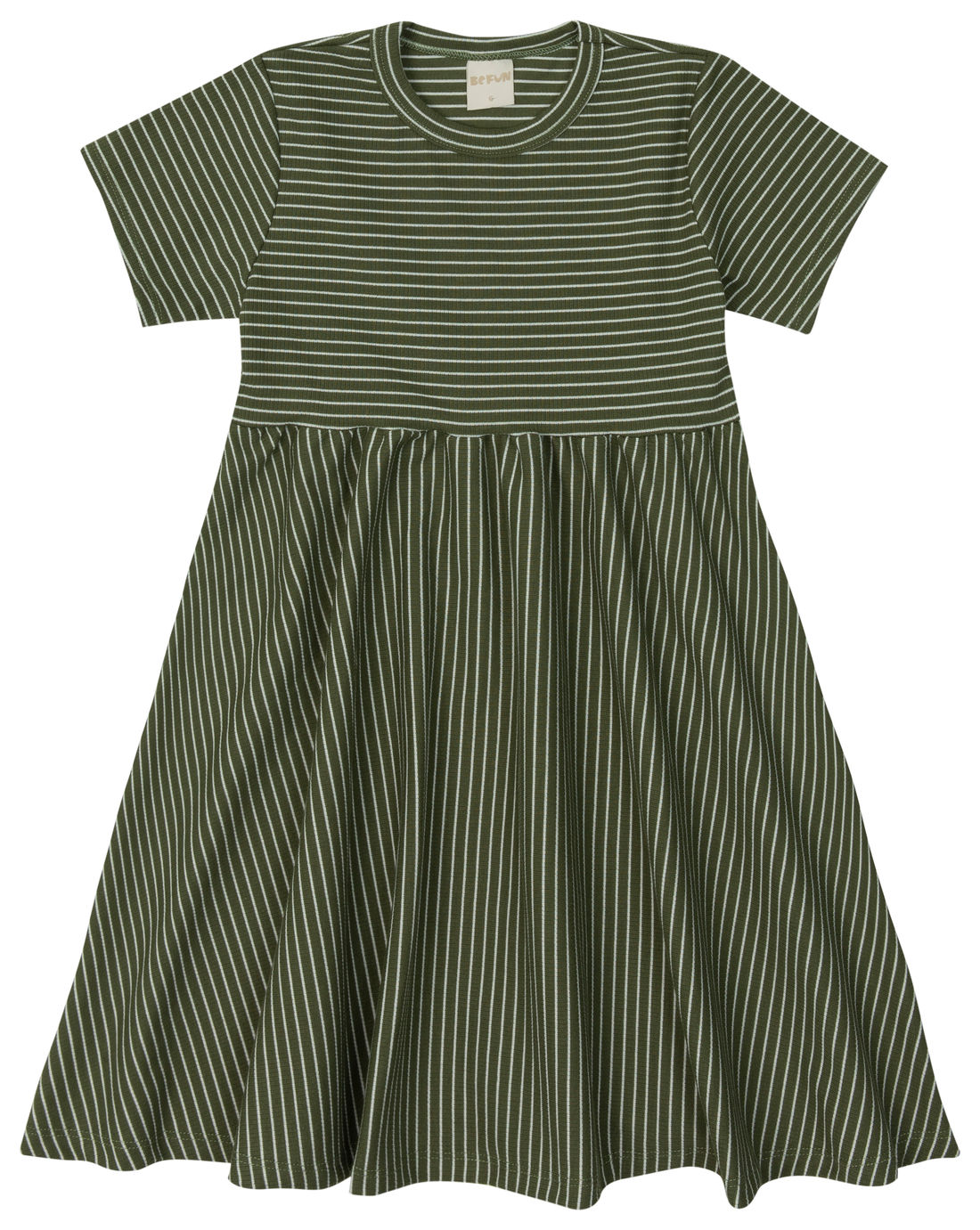 Vestido Infantil Canelado Evasê Manga Curta Listrado Verde Vestido Infantil Canelado Evasê Manga Curta Listrado Verde
