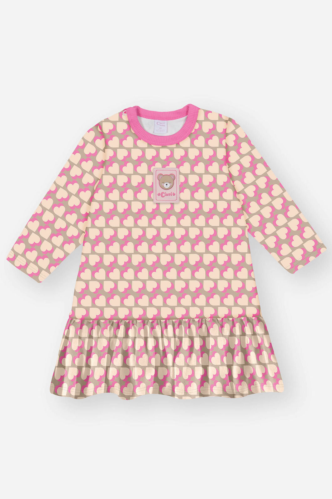 Vestido Bebê Menina Corações Bege Mundo Cinti