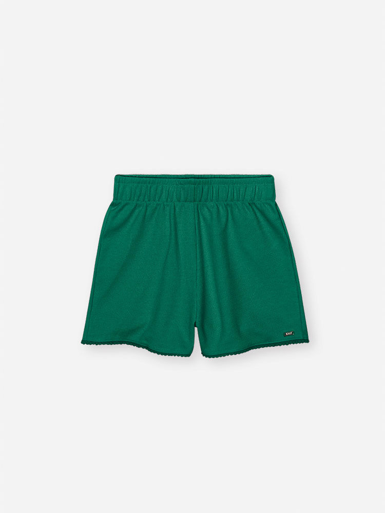 Conjunto Infantil de Natal com Blusa Bata e Shorts em Moletinho Waffle – Look Menina Verão com Stras VERDE MOMENTO