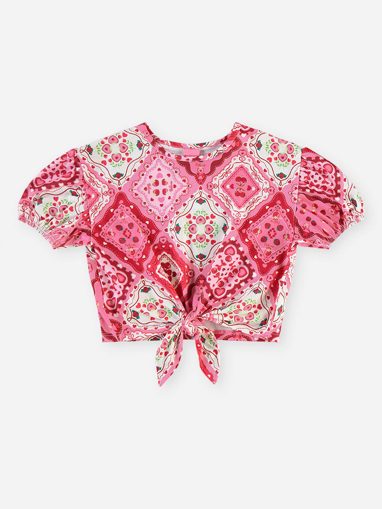 Conjunto Infantil Menina Cropped e Saia-Short Estampa de Bandana
