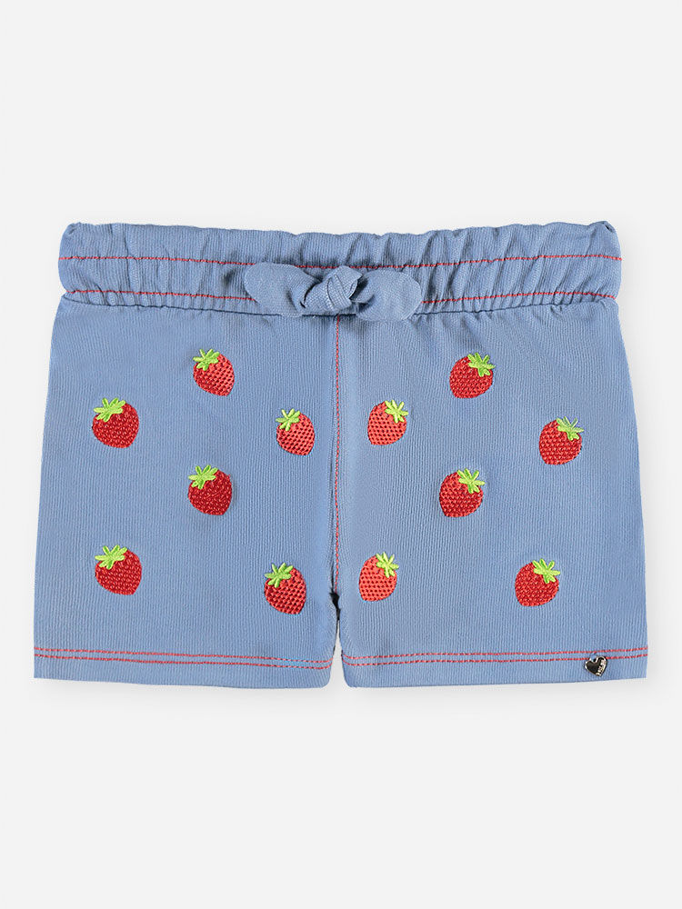 Conjunto Bebê Body com Babados e Short Jeans de Morangos