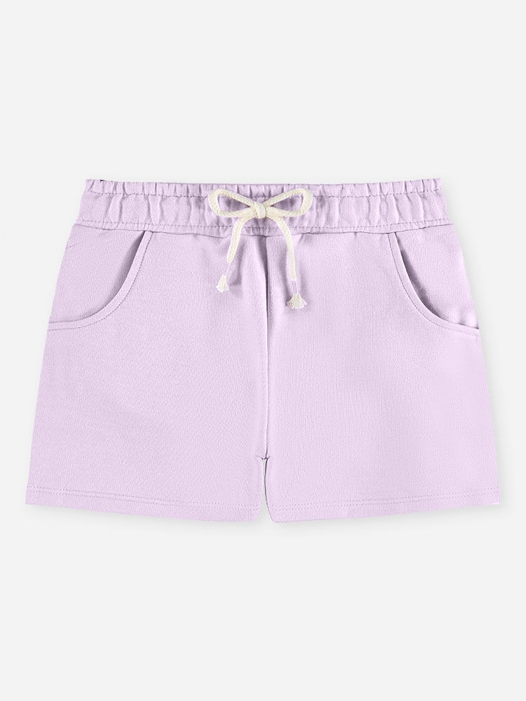 Short Infantil Menina em Moletom com Bolsos e Cordão Lilás