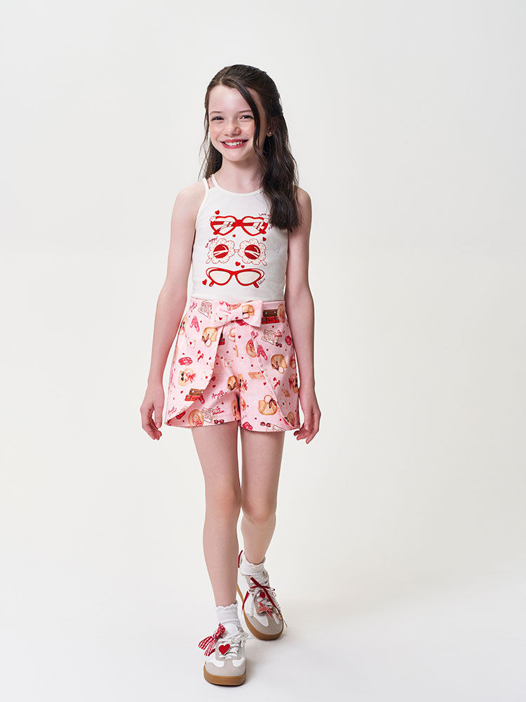 Conjunto Infantil Menina Regata Óculos e Short Estampa Delicada de Verão