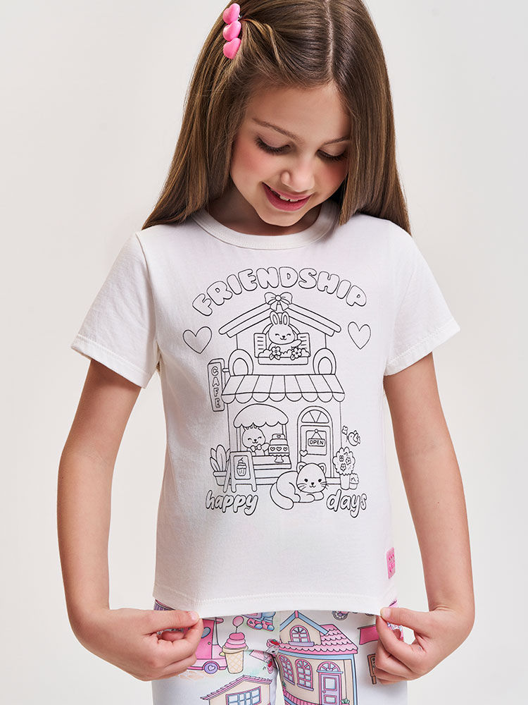 Blusa Infantil para Colorir com Canetinhas – Camiseta Menina Verão Interativa NATURAL/CAFETERIA