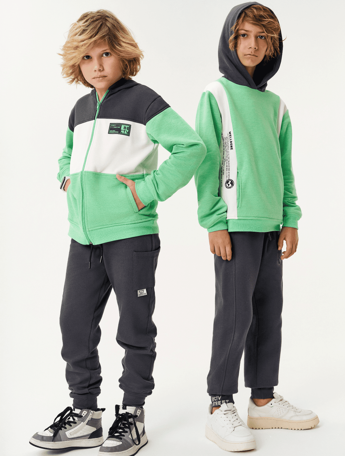 Conjunto Jaqueta Color Block E Calça Cinza E Verde CTV