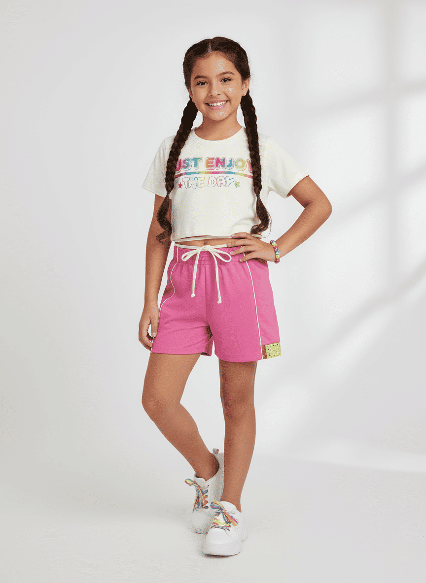 CONJ BLUSA E SHORTS NATURAL/RS CONFETE