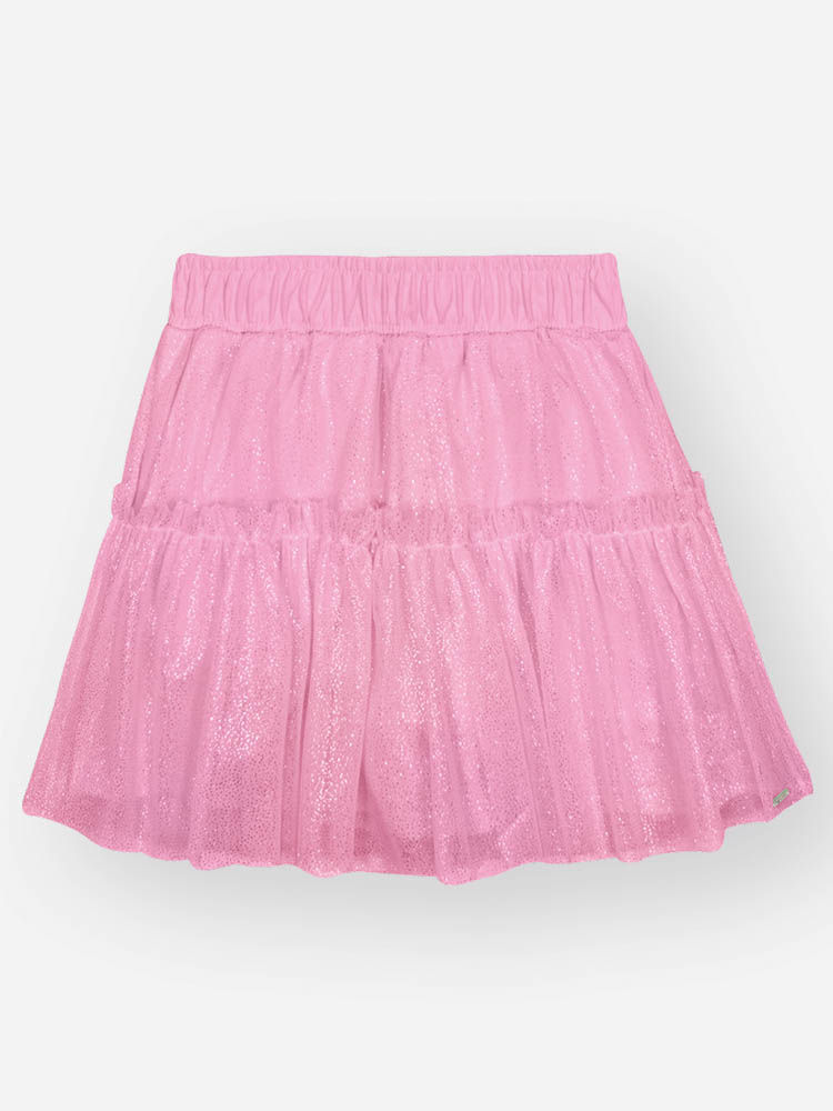 Saia Shorts Infantil com Tule Foil – Saia Menina Verão com Shorts Interno ROSA BARBIE