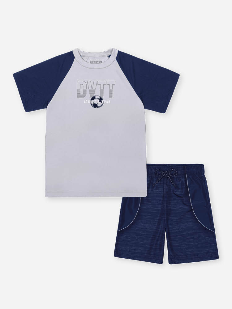 Conjunto Infantil Sportwear com Camiseta Fit Space Green e Bermuda em Nylon Aspen CINZA/NEW MARINHO