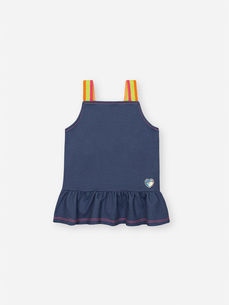 Conjunto Infantil com Regata Boxy e Shorts em Molecotton Denim – Look Menina Verão com Alças Colorid AZUL MARINHO