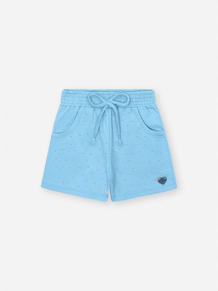 Shorts Infantil em Moletinho – Short Menina Verão Colorido com Cordão AZUL PORCELANA