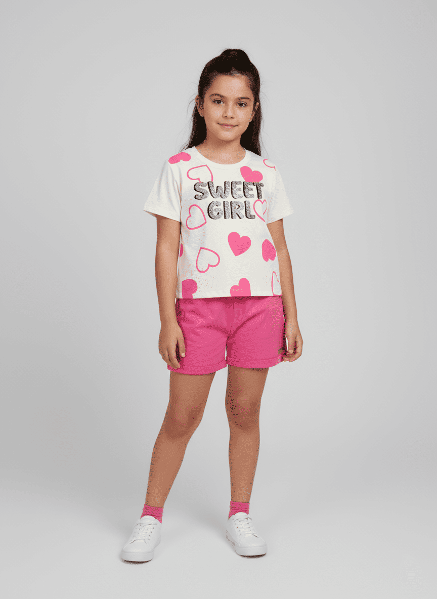 Conjunto Infantil Menina Corações Sweet Girl Rosa Abrange