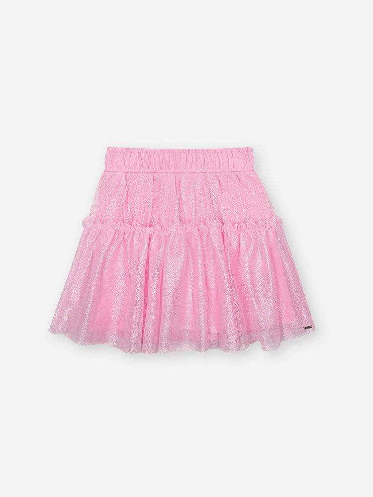 Saia Shorts Infantil com Tule Foil – Saia Menina Verão com Shorts Interno ROSA IOGURTE