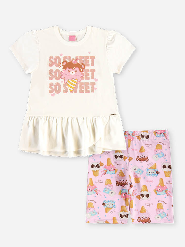Conjunto Infantil Blusa Alongada e Ciclista de Sorvetes