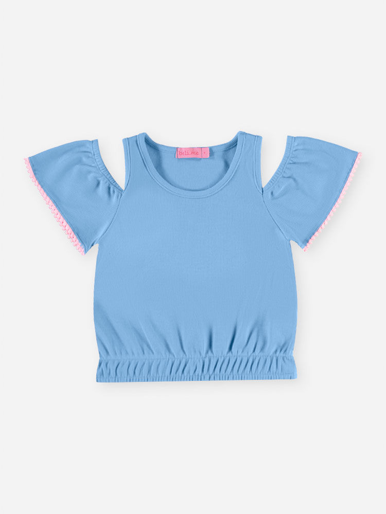 Conjunto Infantil Menina Cropped Recorte Ombros e Short Waffle