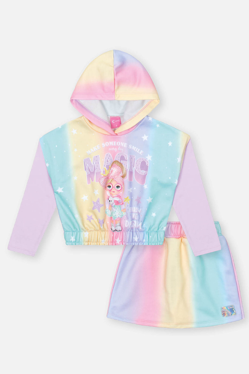 Conjunto Infantil Menina Blusa Magic E Short-Saia Lilás Mundo Cinti