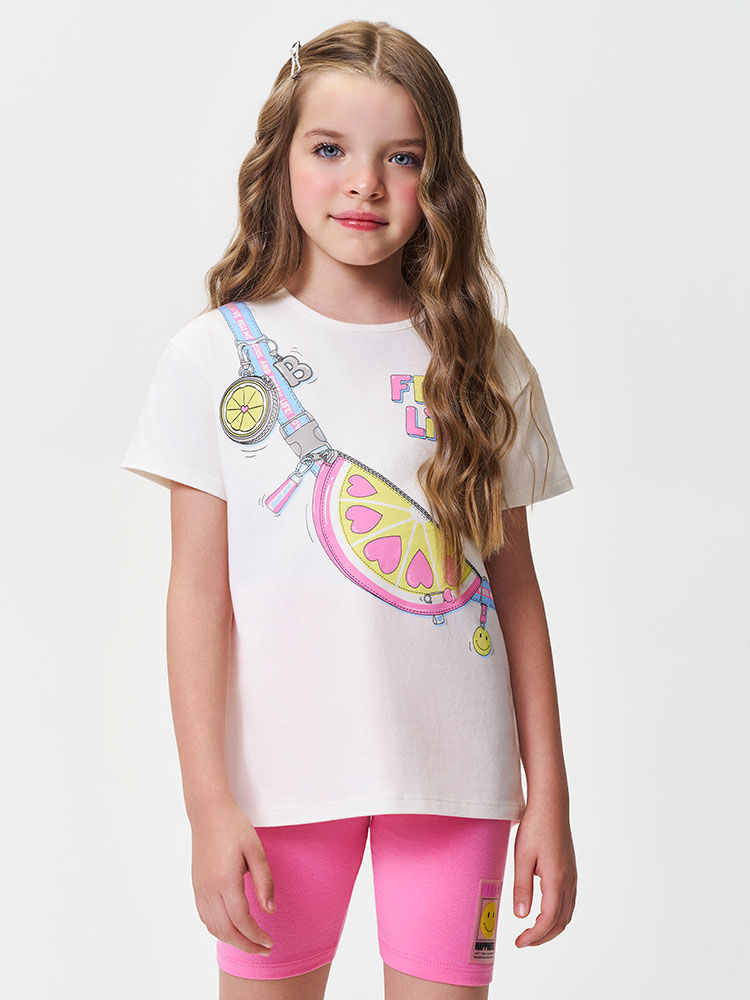 Conjunto Infantil Menina Blusa Fresh Life e Ciclista Rosa
