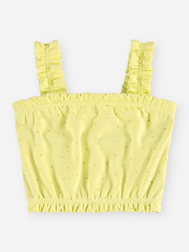 Conjunto Infantil Menina Cropped com Strass e Short Lemon