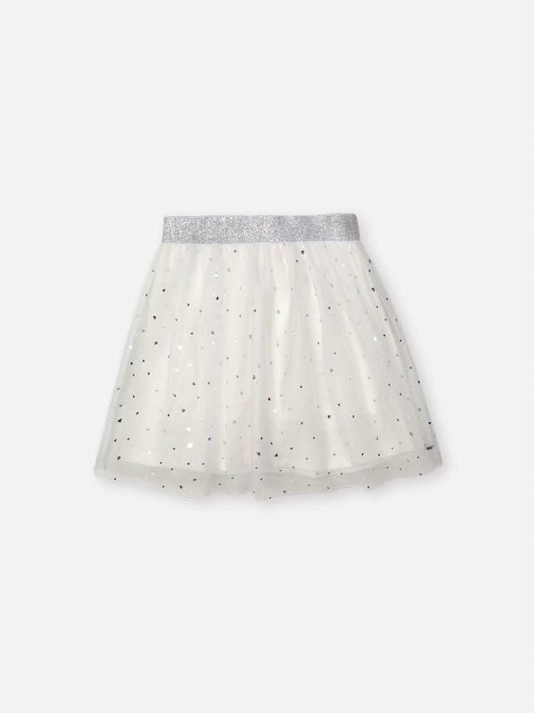 Saia-Shorts Infantil Menina Natural em Tule Hearts