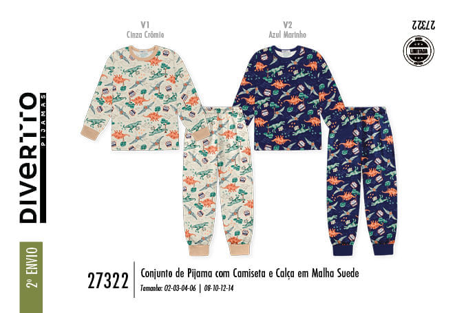 Pijama de Inverno Infantil Menino Dino World Divertto AZUL MARINHO