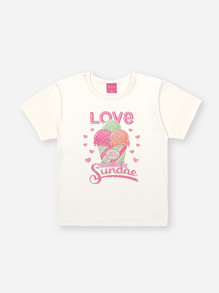 Conjunto Infantil Neon Love com Blusa em Cotton e Shorts Listrado Texturizado – Look Menina Verão co NATURAL/RS CONFETE