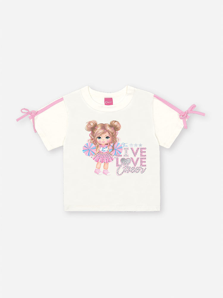 Conjunto Infantil Cheerleader com Saia Shorts Metalizada – Conjunto Menina Fashion Cinti NATURAL/PRATA