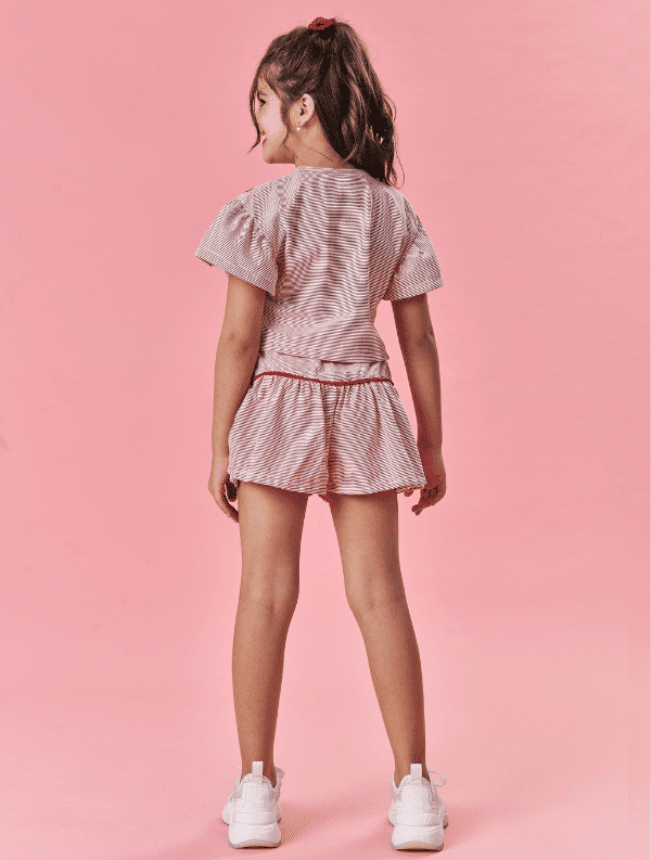 Conjunto Infantil Menina Tutti-Frutti Blusa E Short Listras Vermelho Mundo Cinti