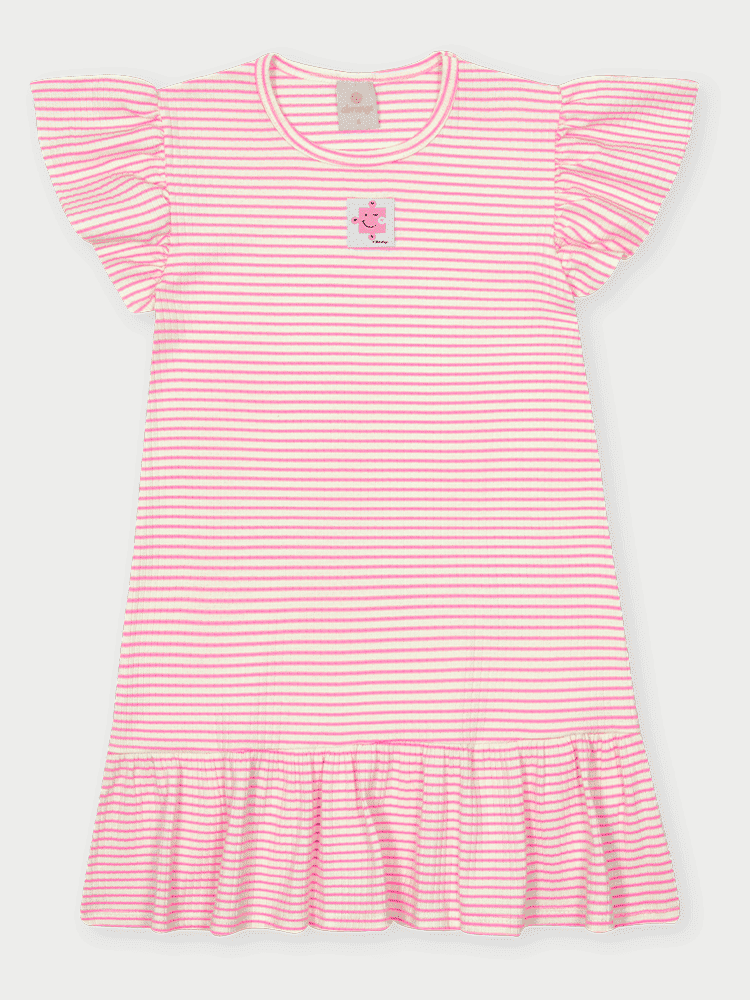 Vestido Infantil com Babados Listrado Rosa Abrange