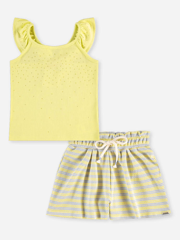Conjunto Infantil Menina Regata com Strass e Short Clochard Listrado