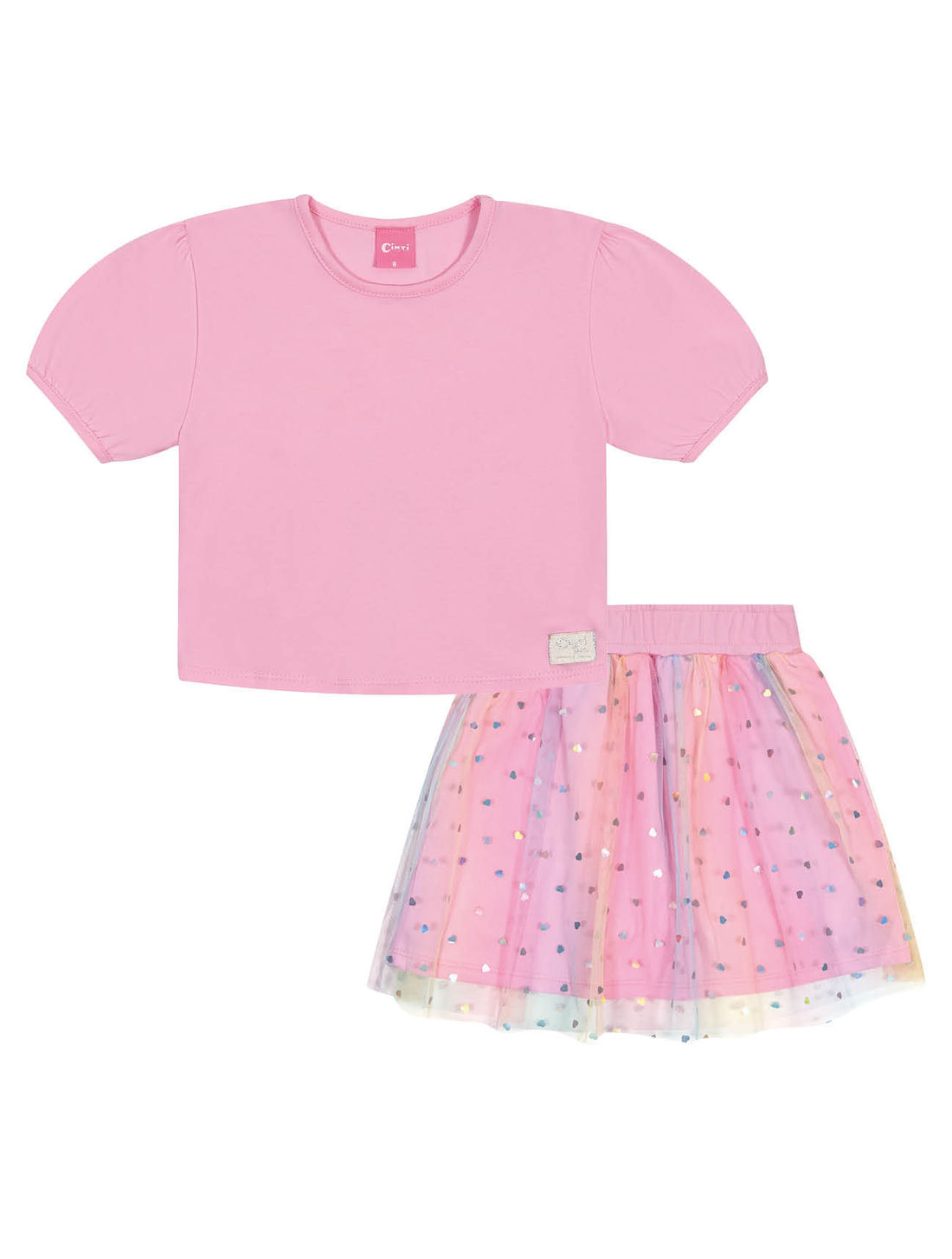 Conjunto Infantil Menina Blusa Cropped E Saia Em Tule Rosa Cinti Conjunto Infantil Menina Blusa Cropped E Saia Em Tule Rosa Cinti