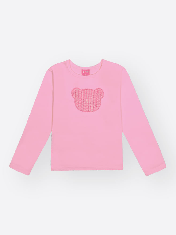Blusa Cotton Menina Ursinho Bordado Mundo Cinti