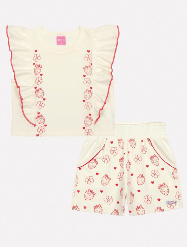 Conjunto Infantil Menina Tutti-Frutti Blusa E Short Natural Mundo Cinti