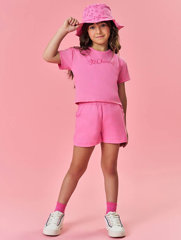 Conjunto Infantil Menina Tutti-Frutti Blusa; Short E Bucket Rosa Mundo Cinti