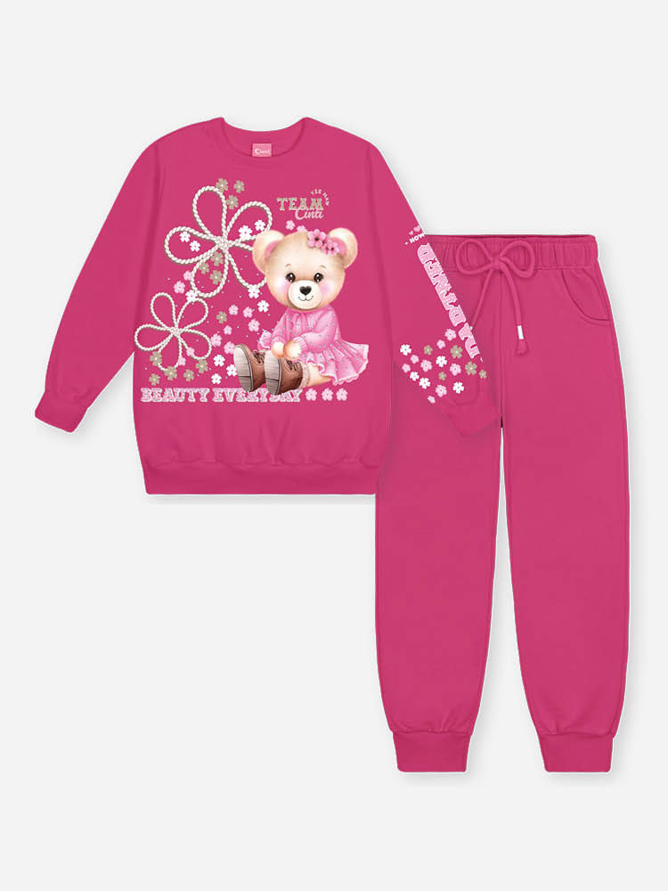 Conjunto Menina Bear Partner Floral Mundo Cinti