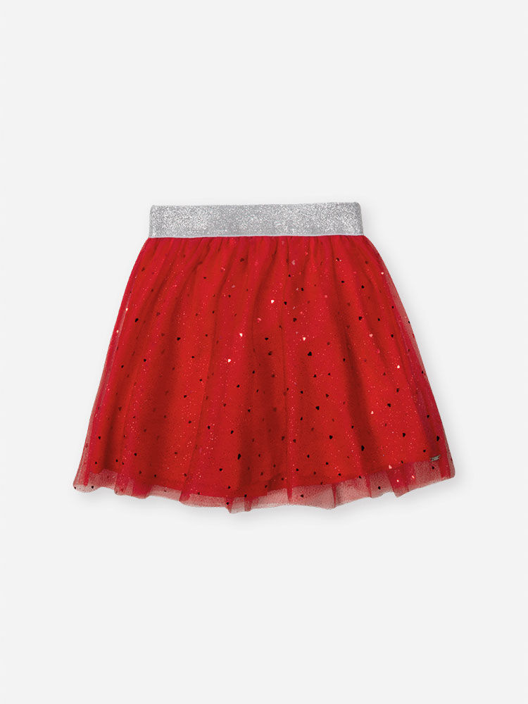 Saia-Shorts Infantil Menina Vermelho em Tule Hearts