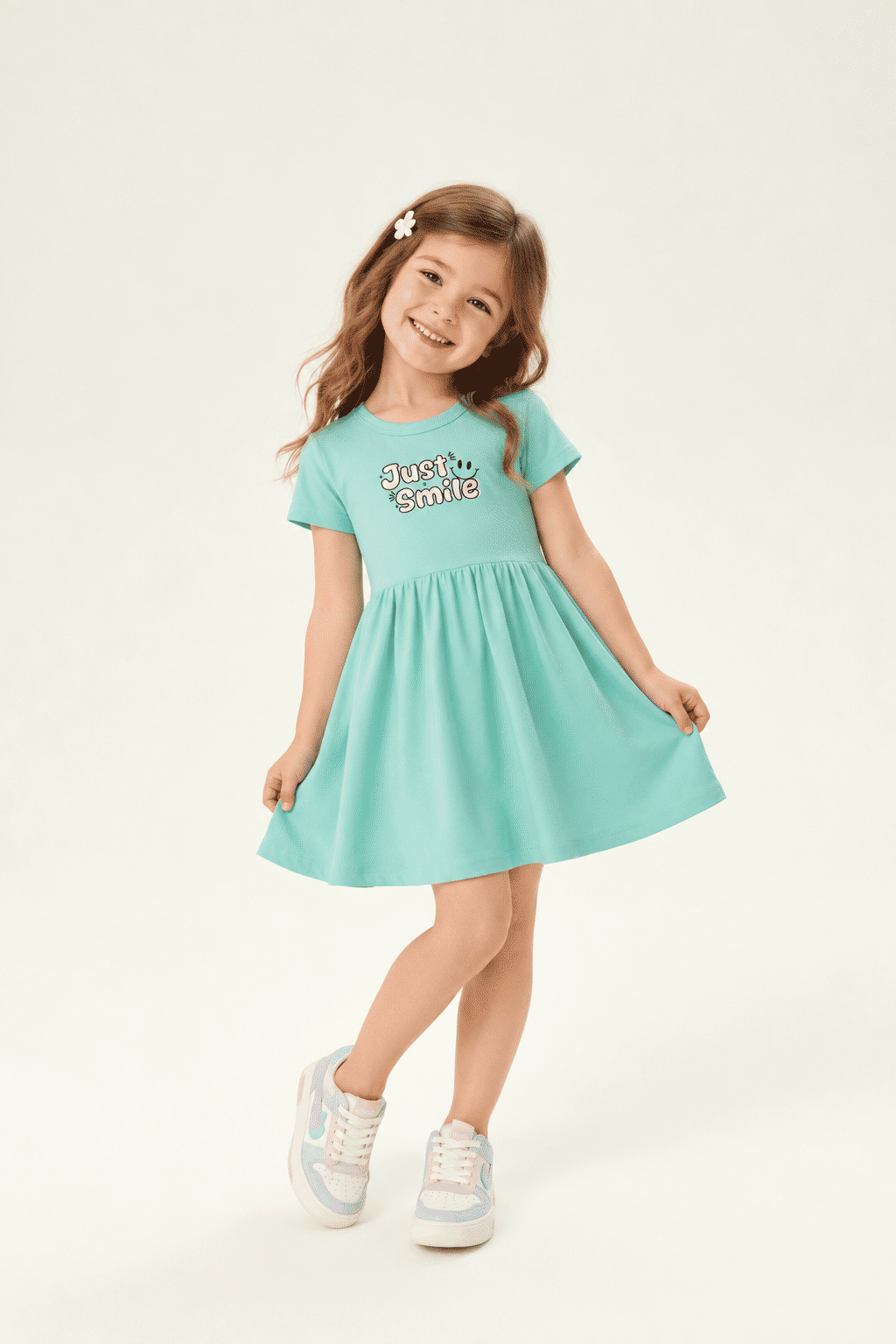 Vestido Infantil Evasê Manga Curta Just Smile Menta Vestido Infantil Evasê Manga Curta Just Smile Menta