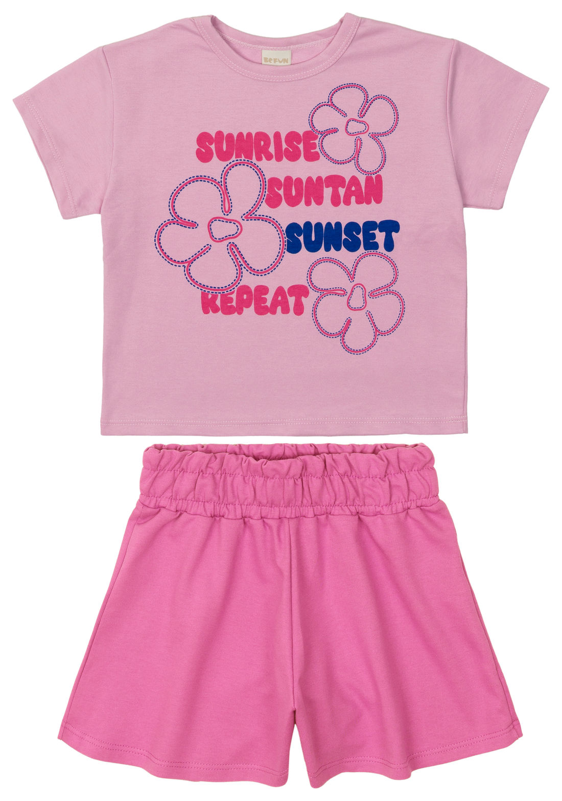 Conjunto Infantil de Blusa e Shorts Sunset Rosa Conjunto Infantil de Blusa e Shorts Sunset Rosa