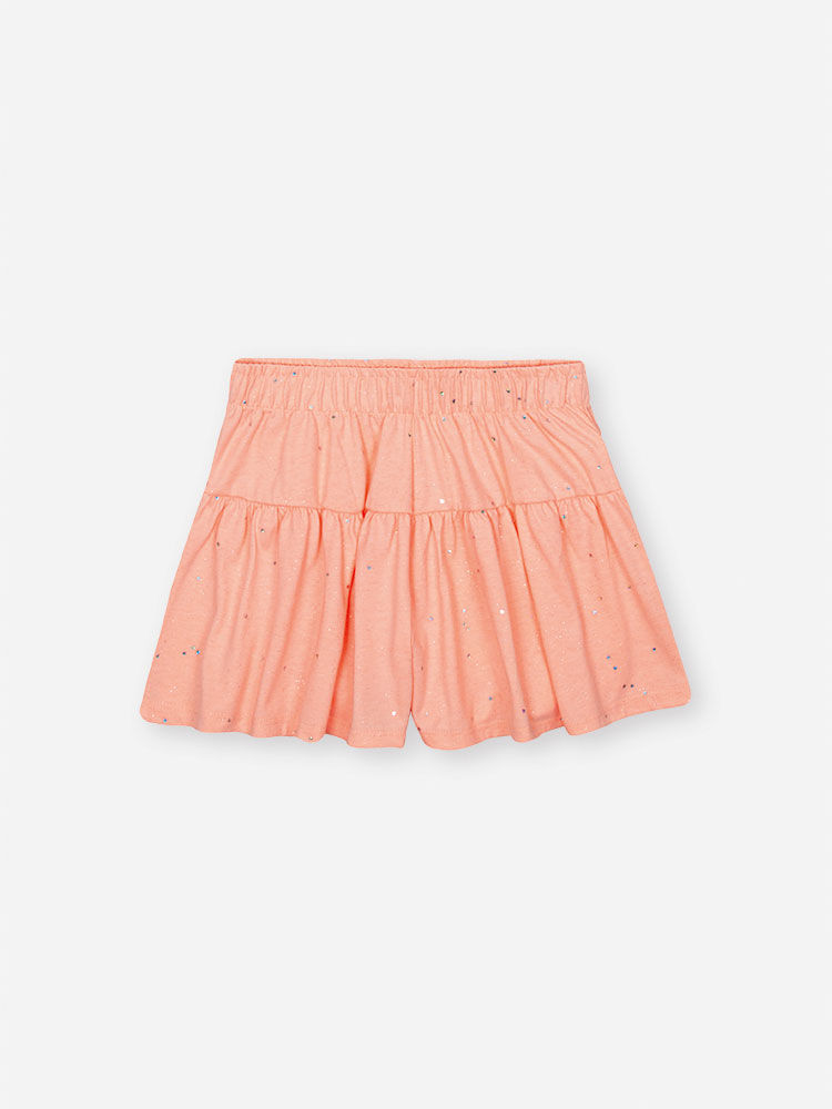 Conjunto Infantil Neon Love com Blusa e Shorts em Meia Malha P.A com Glitter – Look Menina Verão LARANJA NEON LIGHT